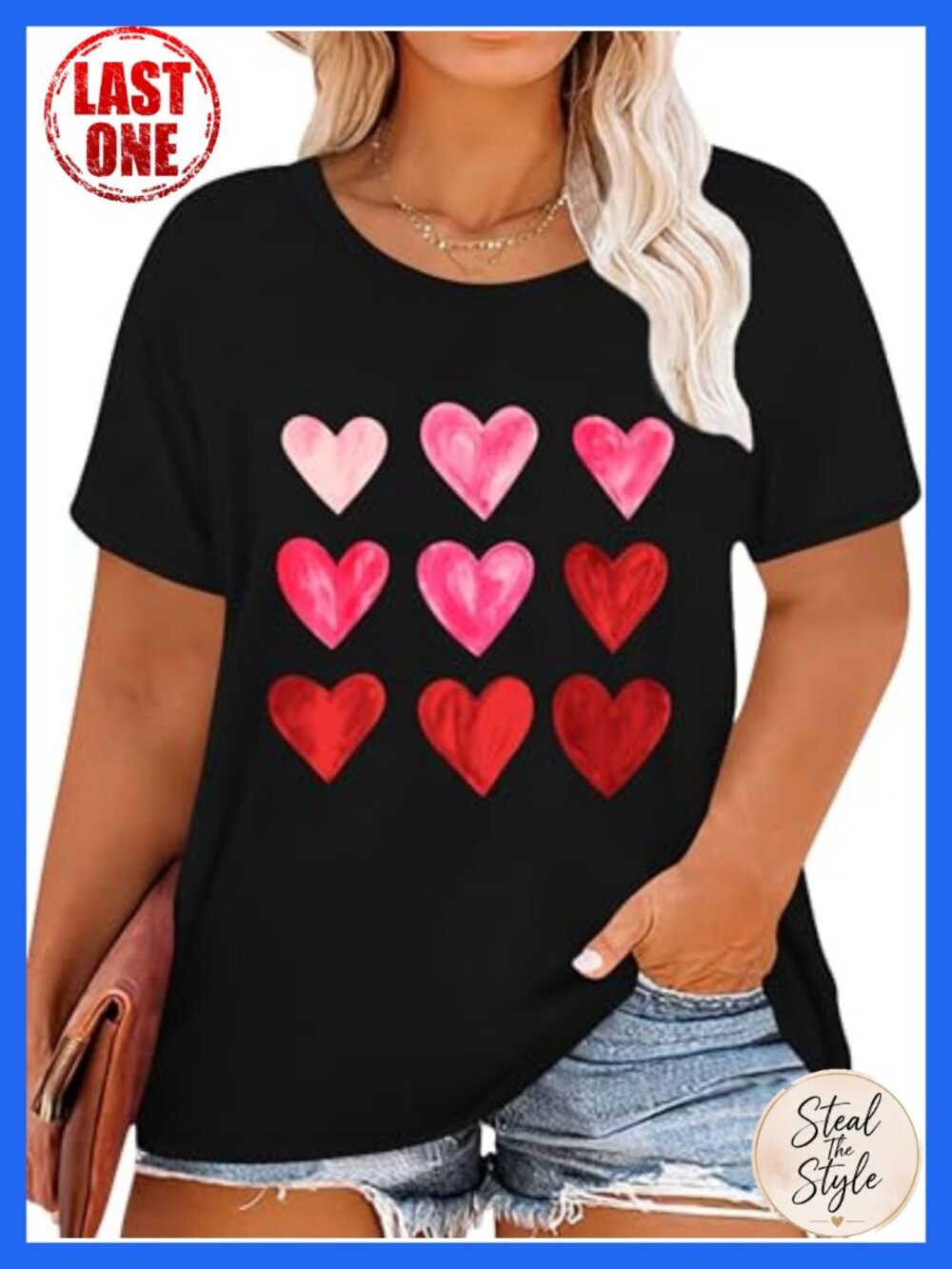 Plus Size Valentine Heart Print Graphic T-Shirt Cotton Blend Short Sleeve